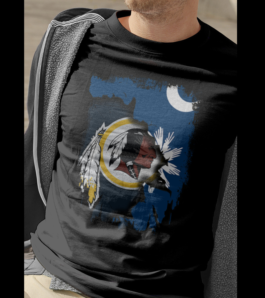 South Carolina And Redskins United With Palmetto And Crescent Moon T-Shirt