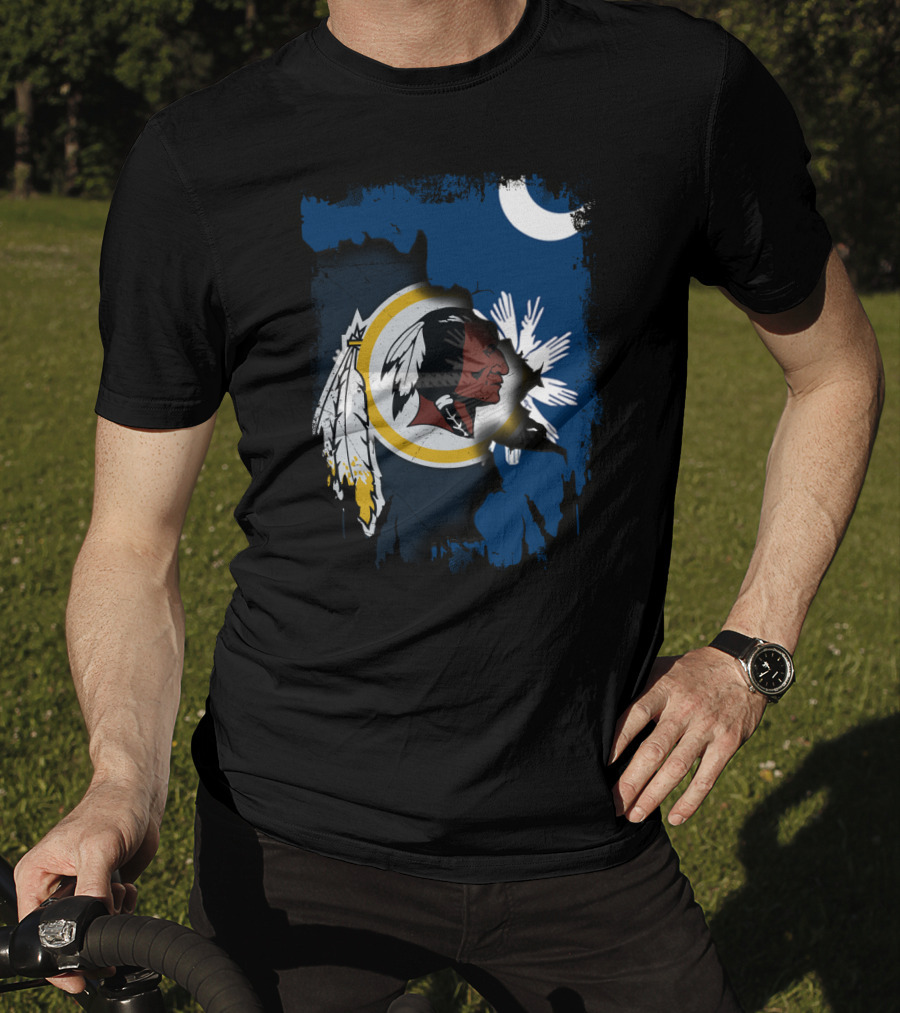 South Carolina And Redskins United With Palmetto And Crescent Moon T-Shirt