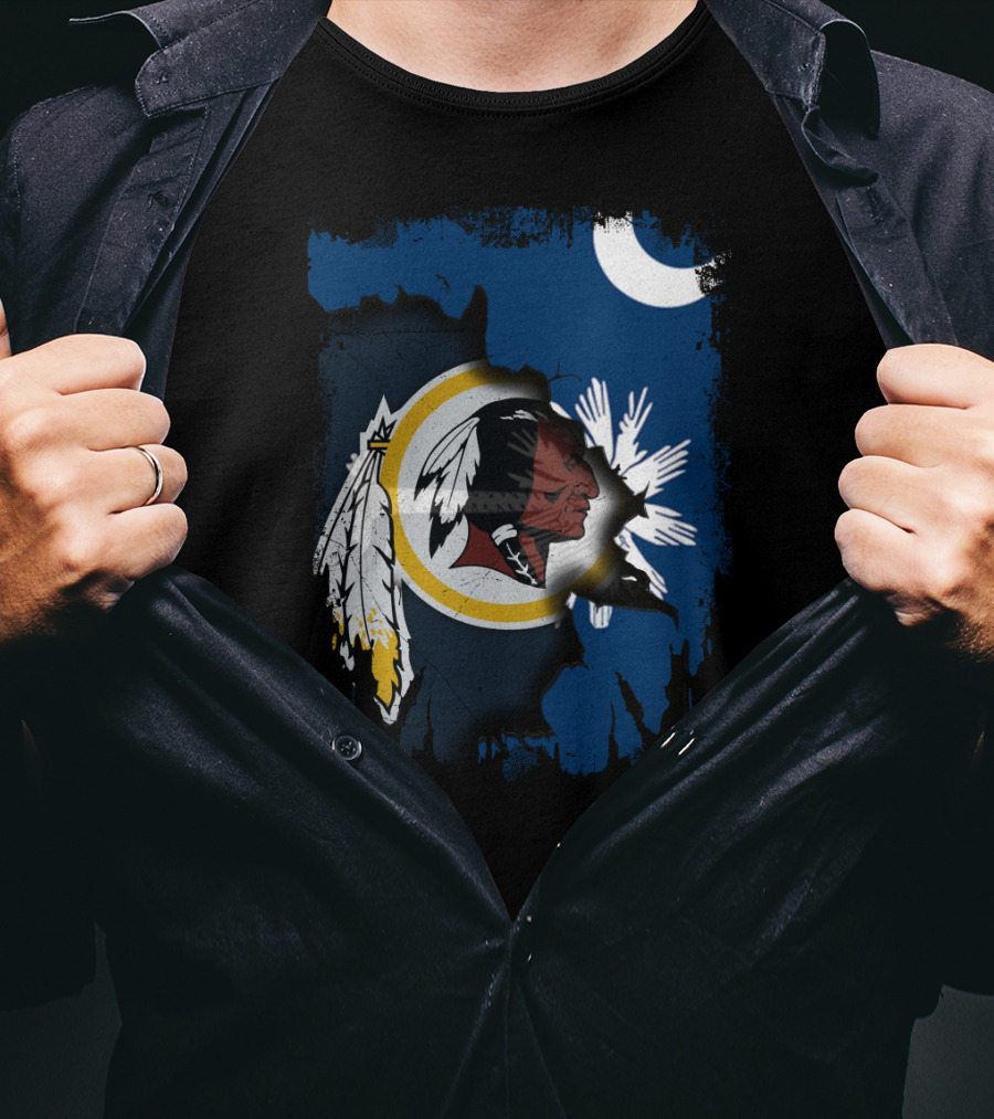 South Carolina And Redskins United With Palmetto And Crescent Moon T-Shirt
