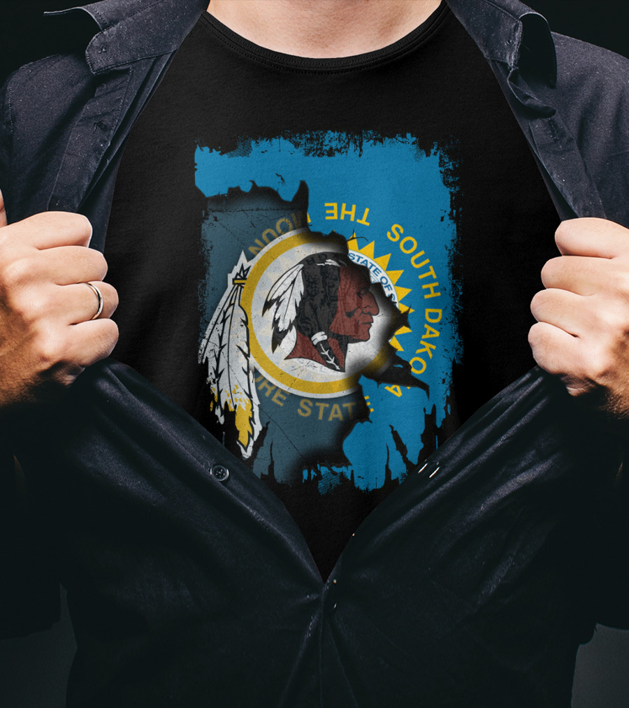 South Dakota State Flag Blended With Redskins T-Shirt