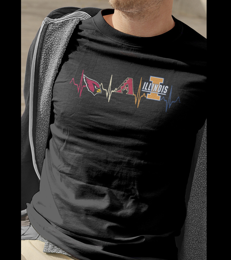 Love Cardinals Diamondbacks Illinois Heartbeat Icons T-Shirt