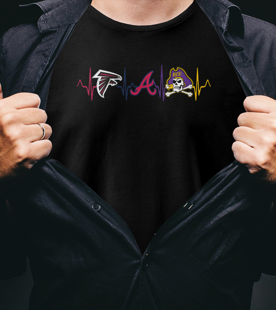 Atlanta Falcons Braves Ecu Pirates Heartbeat T-Shirt
