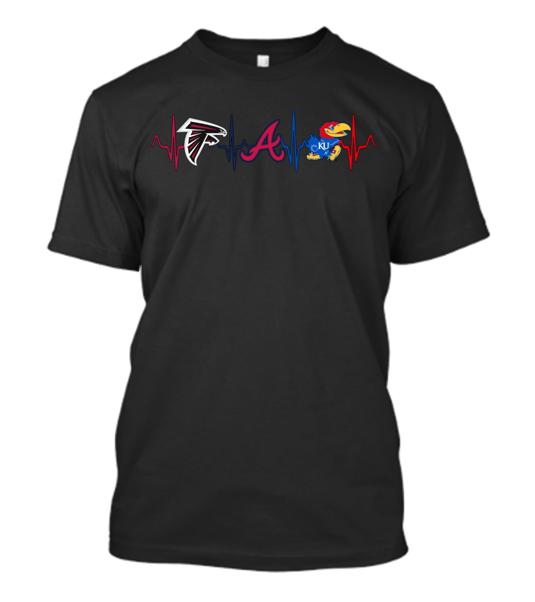 Love Atlanta Falcons Braves Kansas Jayhawks Heartbeat T-Shirt