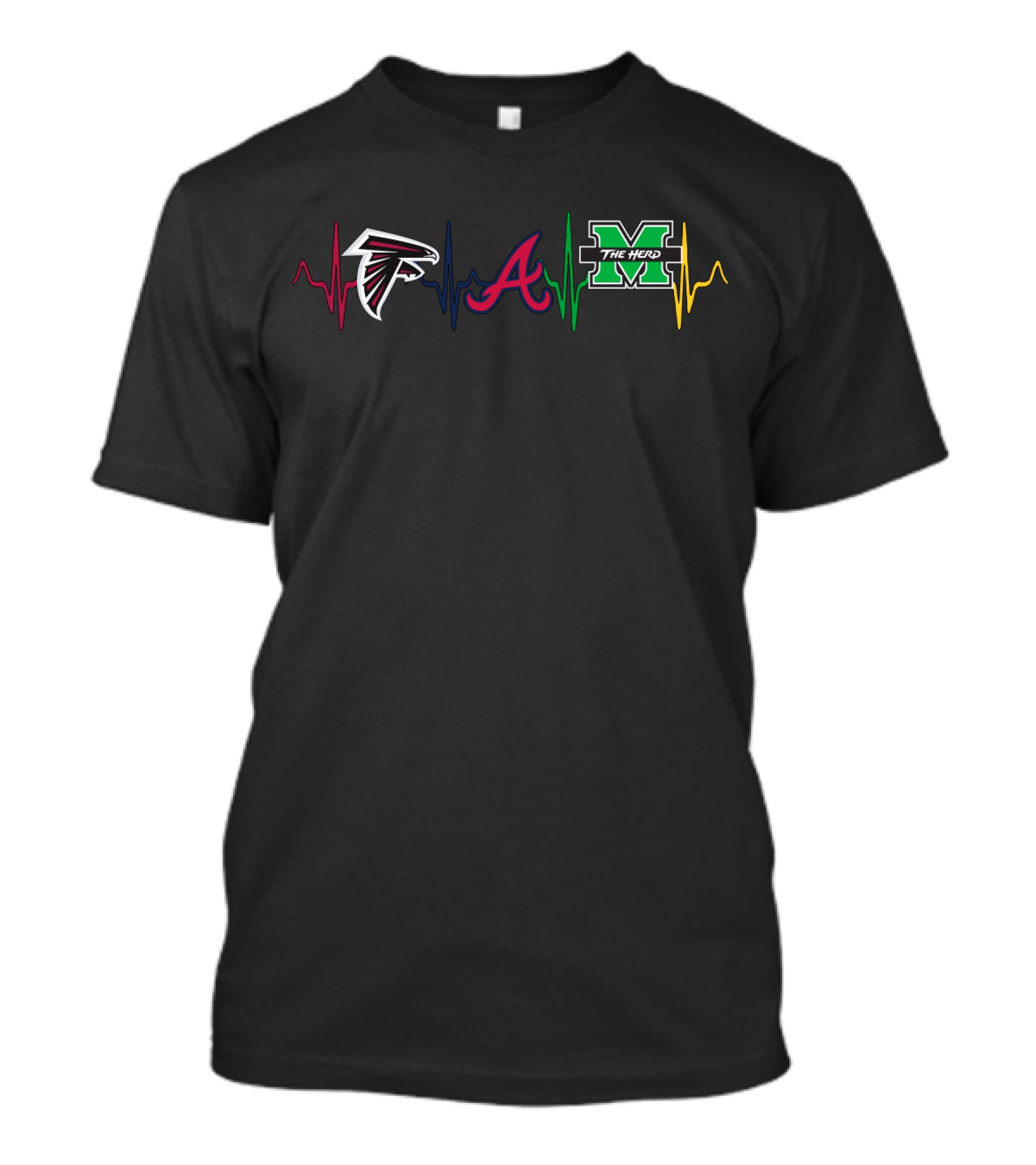 Atlanta Falcons Braves Marshall The Herd Heartbeat T-Shirt