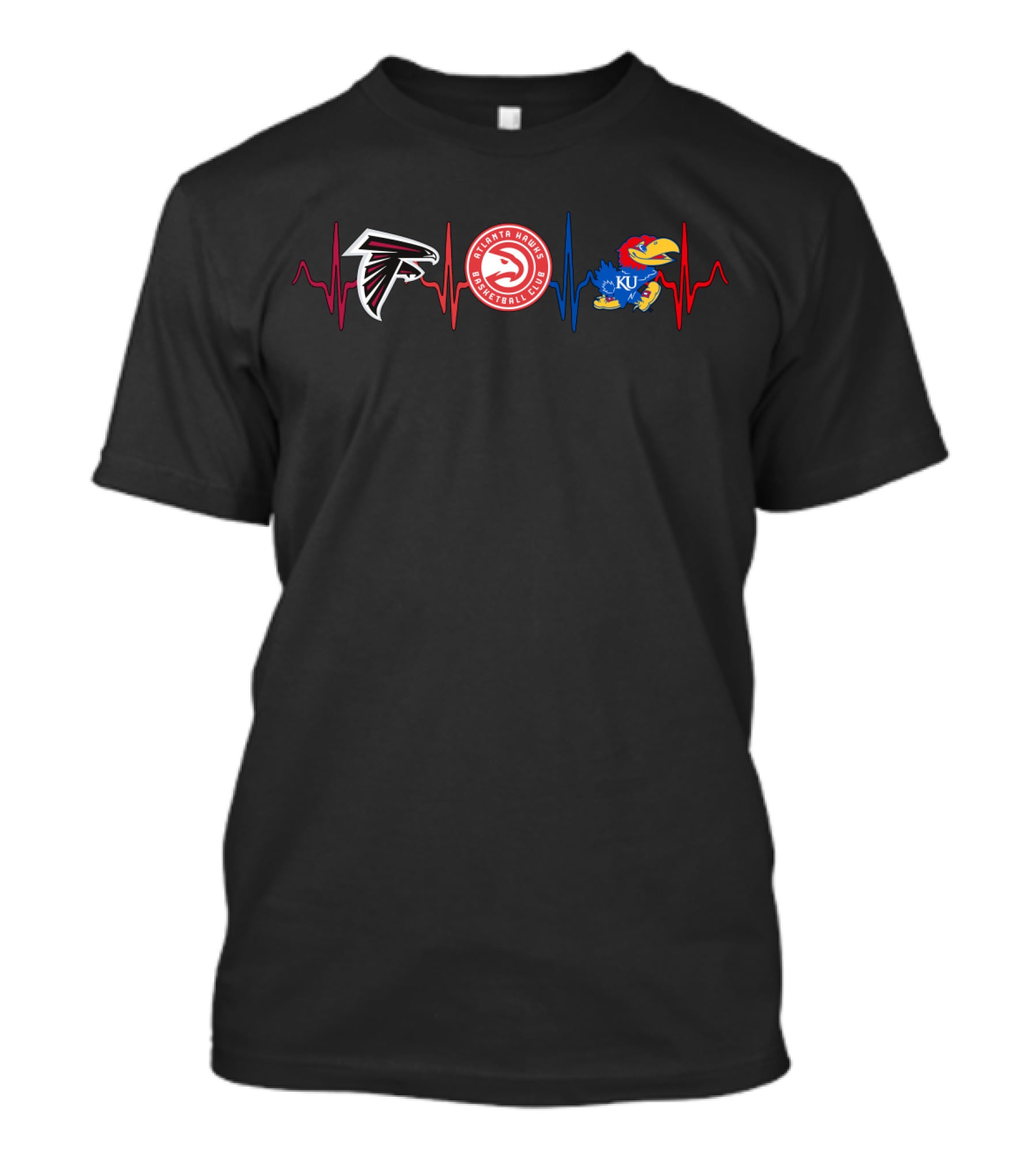 Atlanta Falcons And Hawks With Kansas Jayhawks Kj Ekg Line T-Shirt
