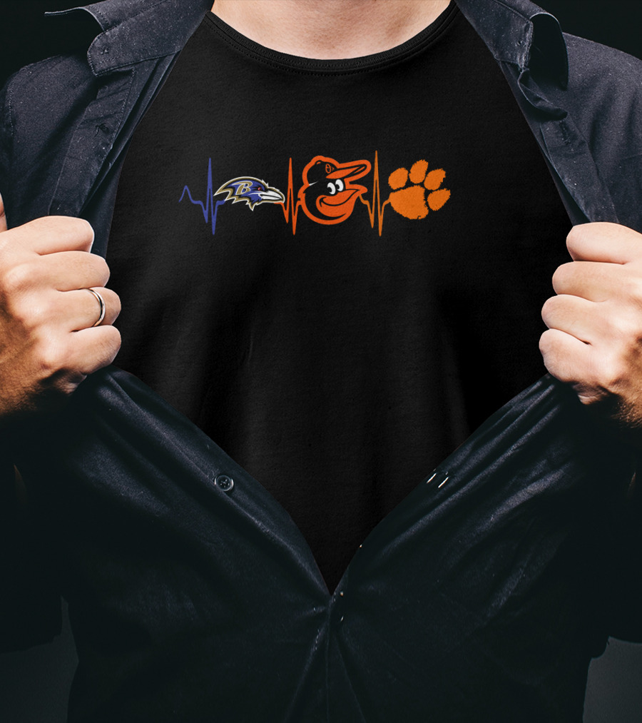 Love Ravens Baltimore Orioles Clemson Tigers Heartbeat T-Shirt