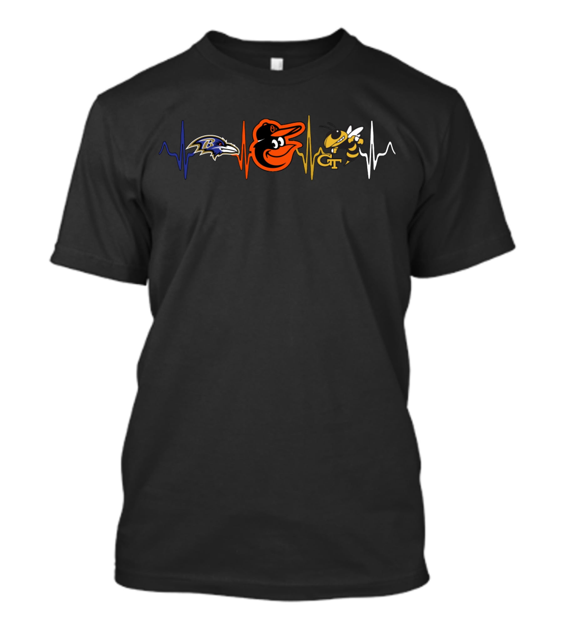Baltimore Ravens Orioles Georgia Tech Yellow Jackets Heartbeat T-Shirt