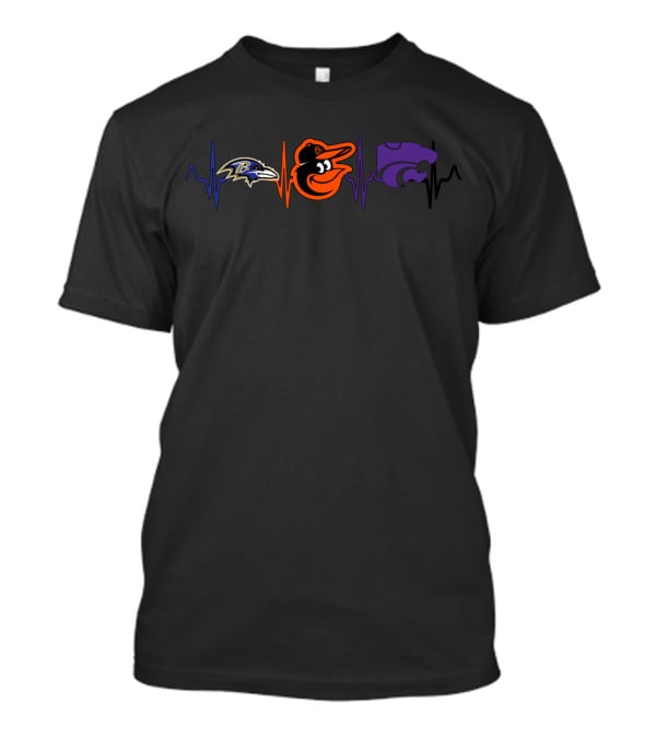 Baltimore Ravens Orioles K-State Wildcats Heartbeat T-Shirt