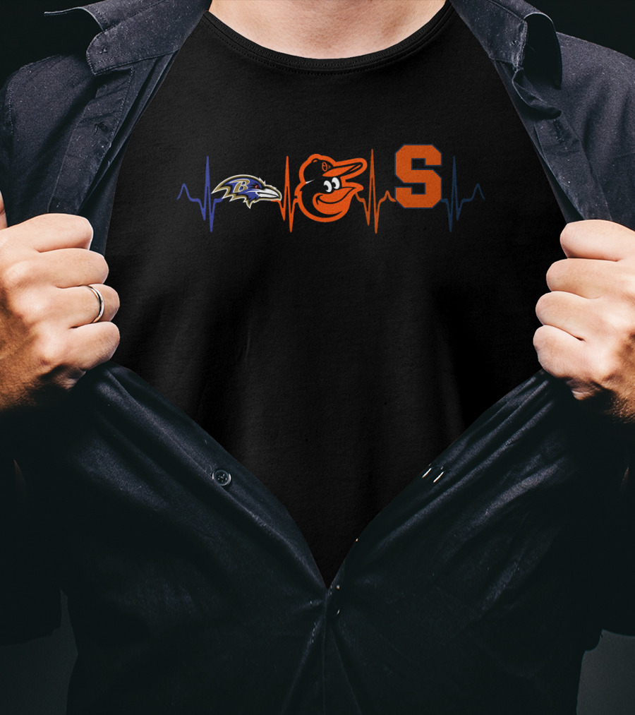 Baltimore Ravens Orioles Heartbeat With Syracuse Orange T-Shirt