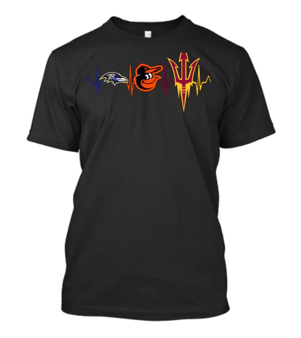 Love Ravens With Baltimore Orioles Arizona State Heartbeat T-Shirt