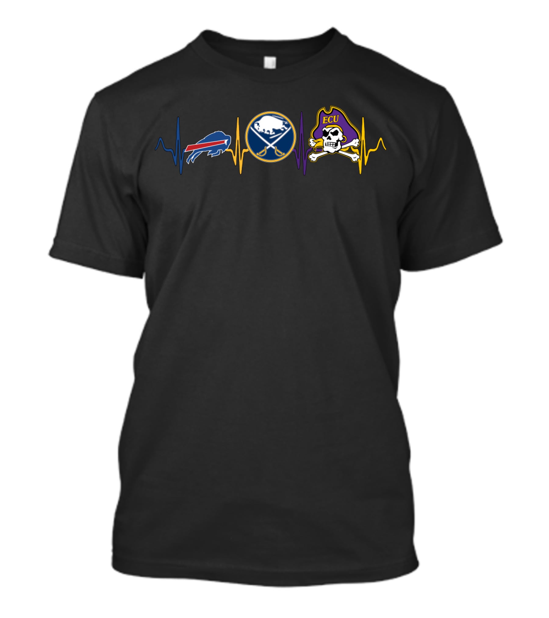 Love Buffalo Bills Buffalo Sabres Ecu Pirates Heartbeat T-Shirt