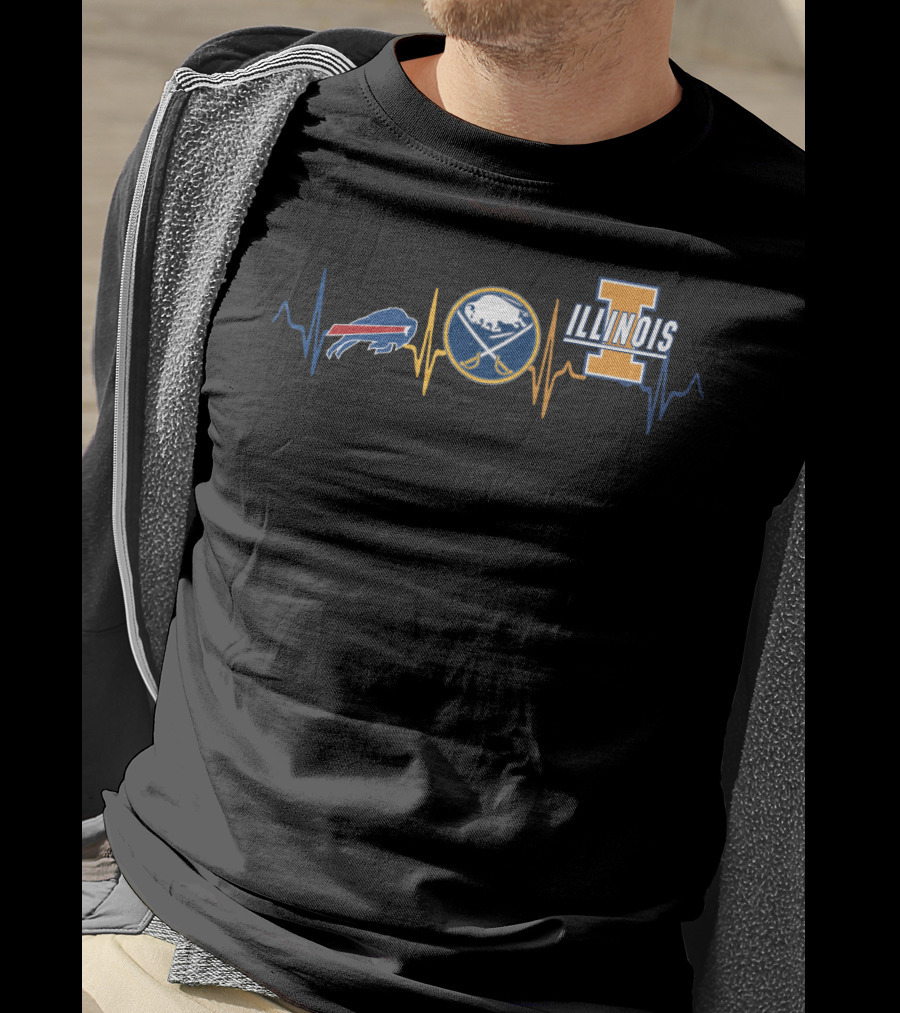 Buffalo Bills And Sabres Heartbeat With Illinois T-Shirt
