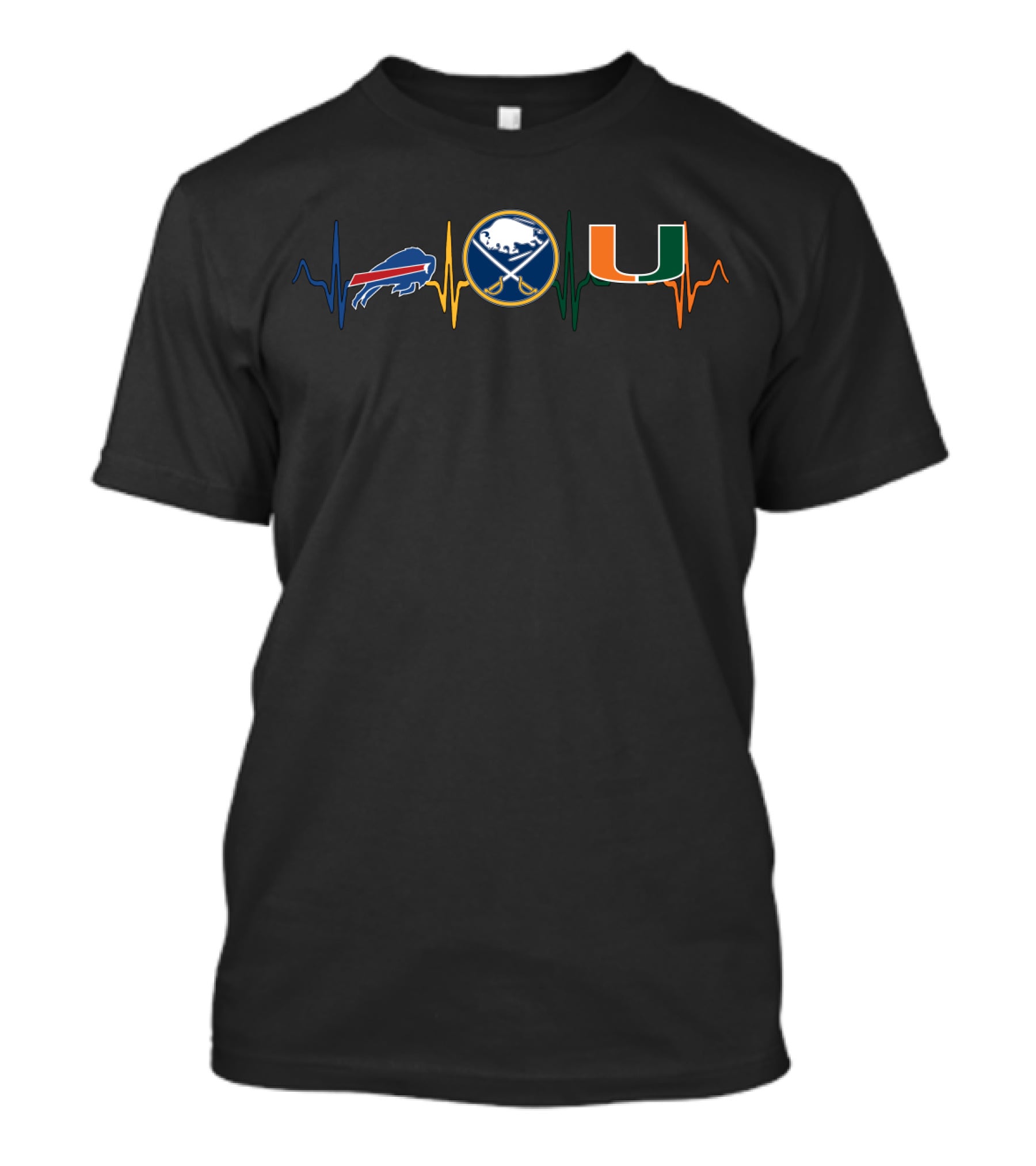 Love Bills Sabres Heartbeat With Miami Hurricanes T-Shirt