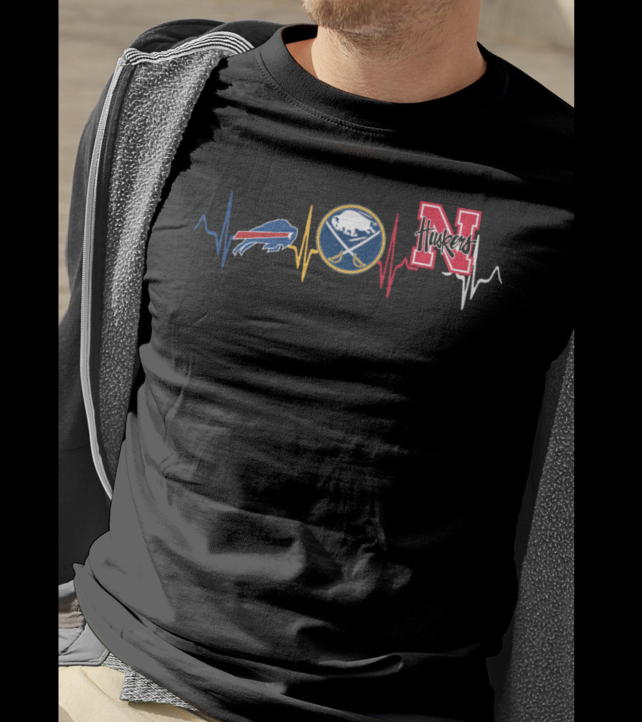 Buffalo Bills Sabres Huskers Heartbeat Line T-Shirt
