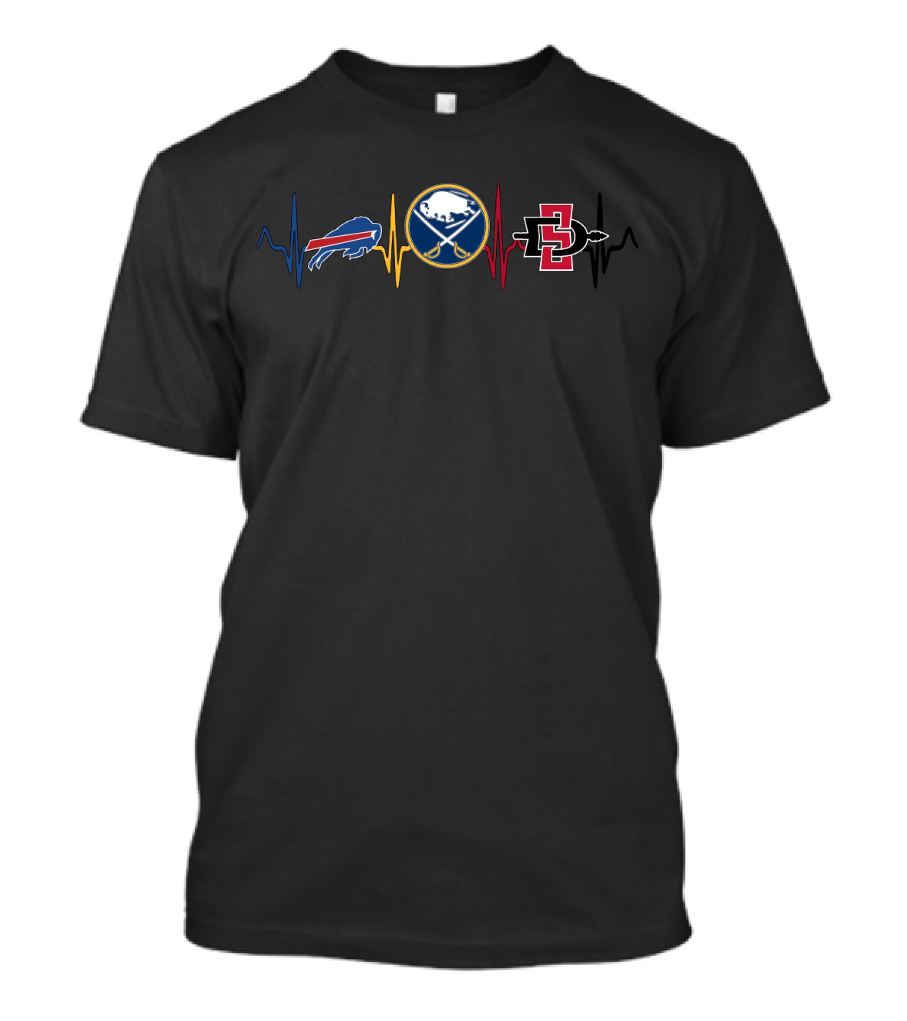 Buffalo Bills Buffalo Sabres Sdsu Aztecs Heartbeat Logos T-Shirt