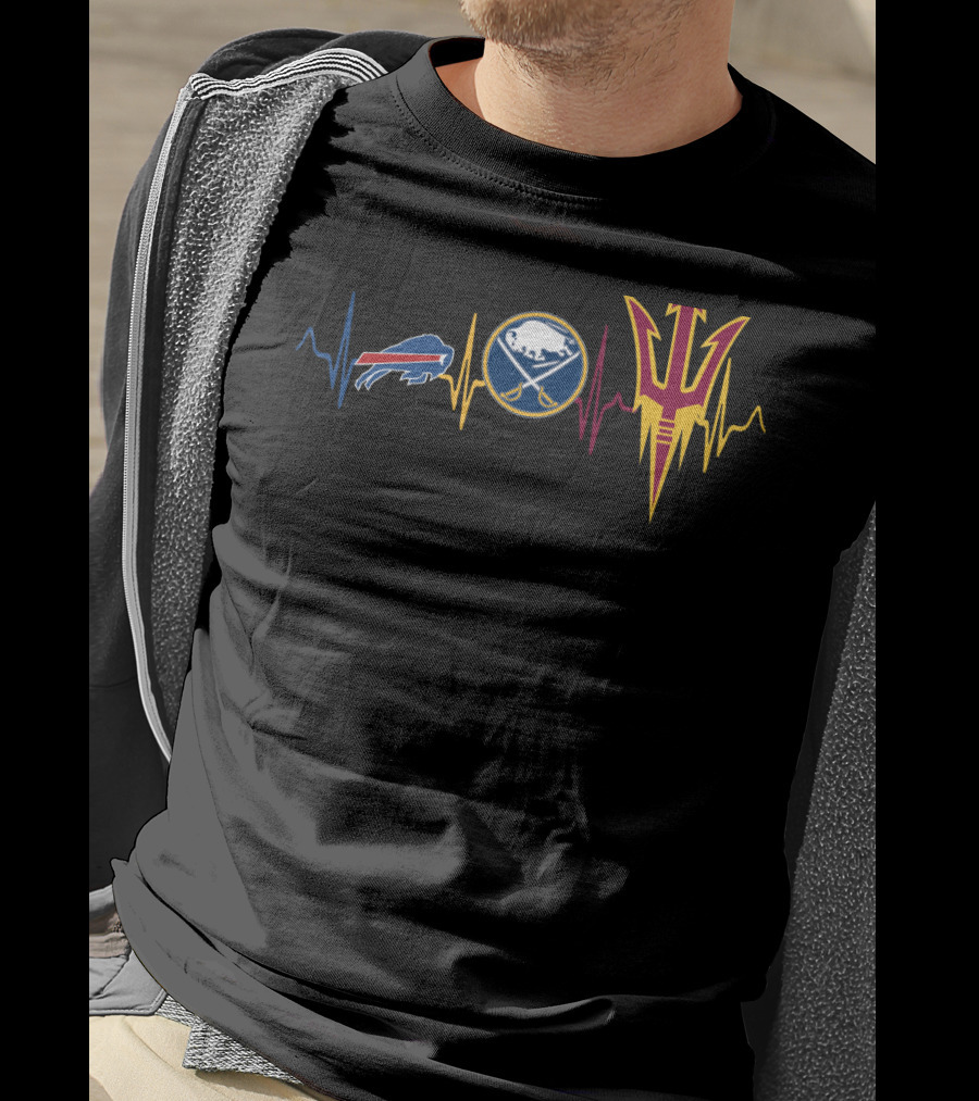 Buffalo Bills And Sabres Heartbeat With Arizona State Sun Devils T-Shirt
