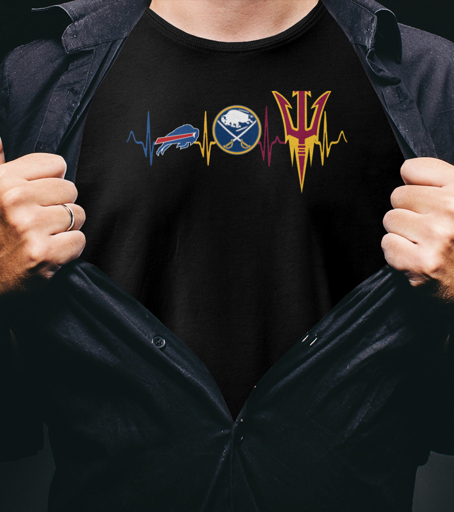 Buffalo Bills And Sabres Heartbeat With Arizona State Sun Devils T-Shirt