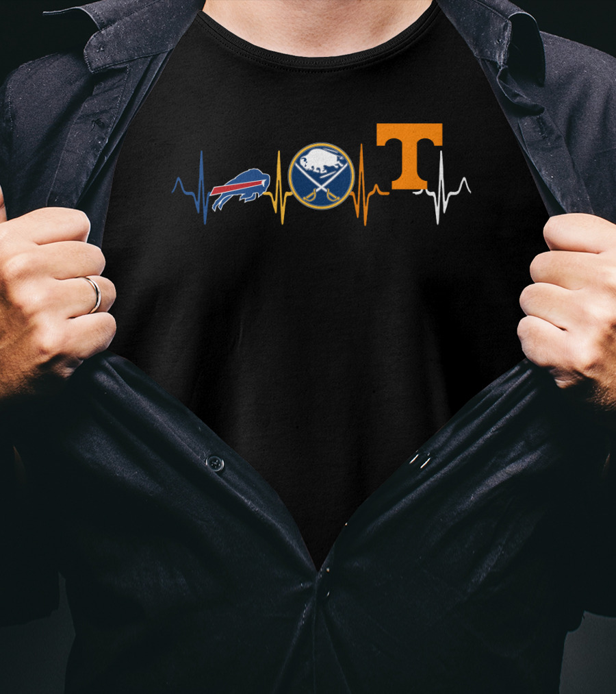 Buffalo Bills Sabres Love Tennessee Volunteers Heartbeat T-Shirt