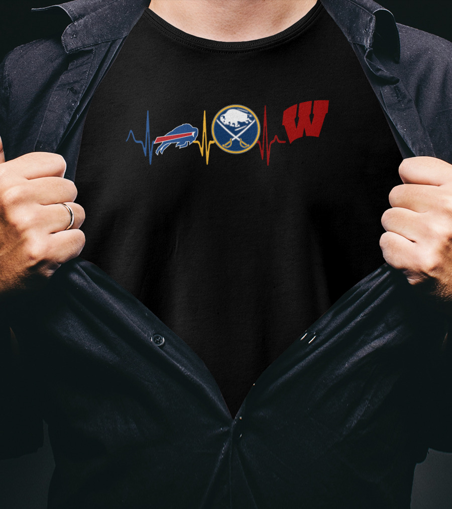 Buffalo Bills Buffalo Sabres Wisconsin Badgers Heartbeat T-Shirt