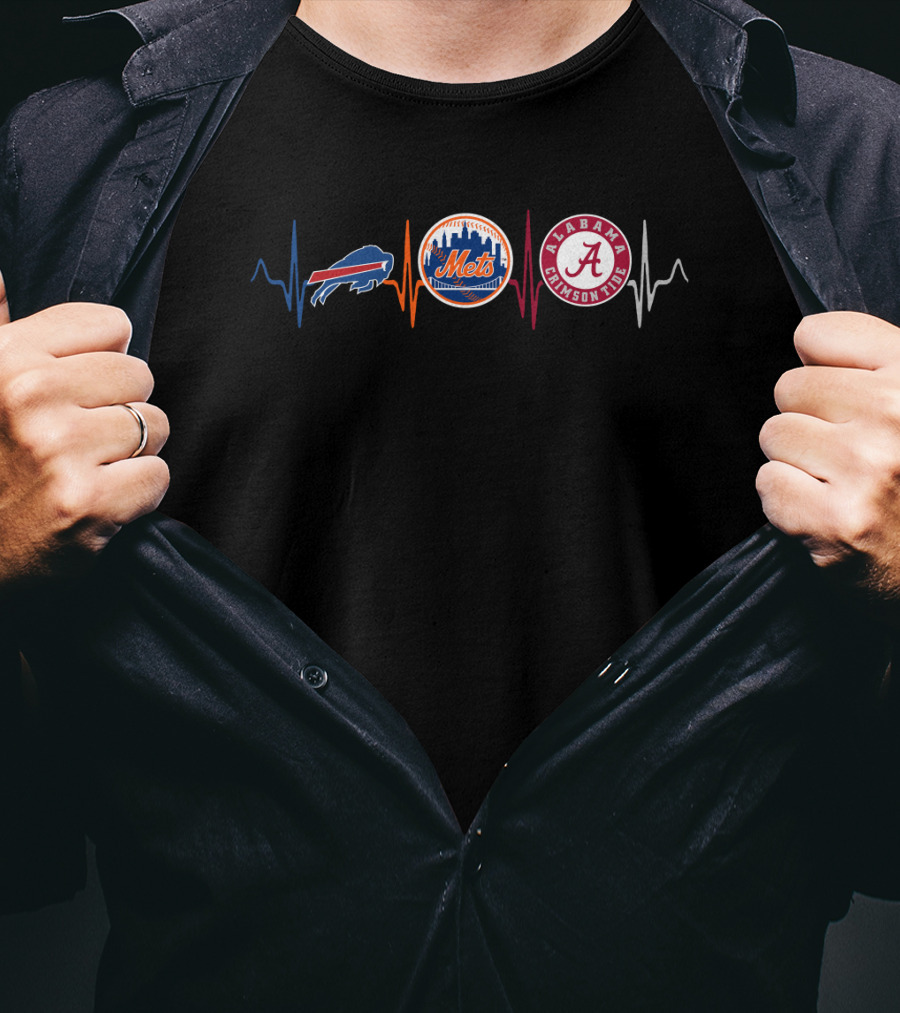 Buffalo Bills New York Mets Alabama Crimson Tide Heartbeat T-Shirt