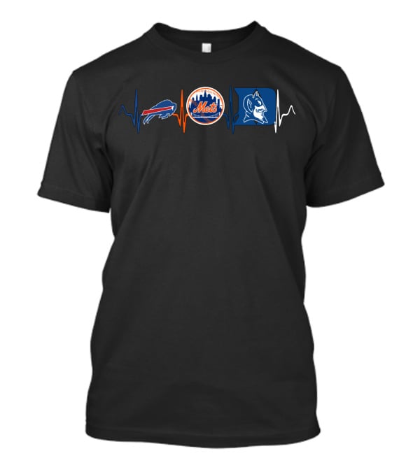 Buffalo Bills New York Mets Duke Blue Devils Heartbeat T-Shirt