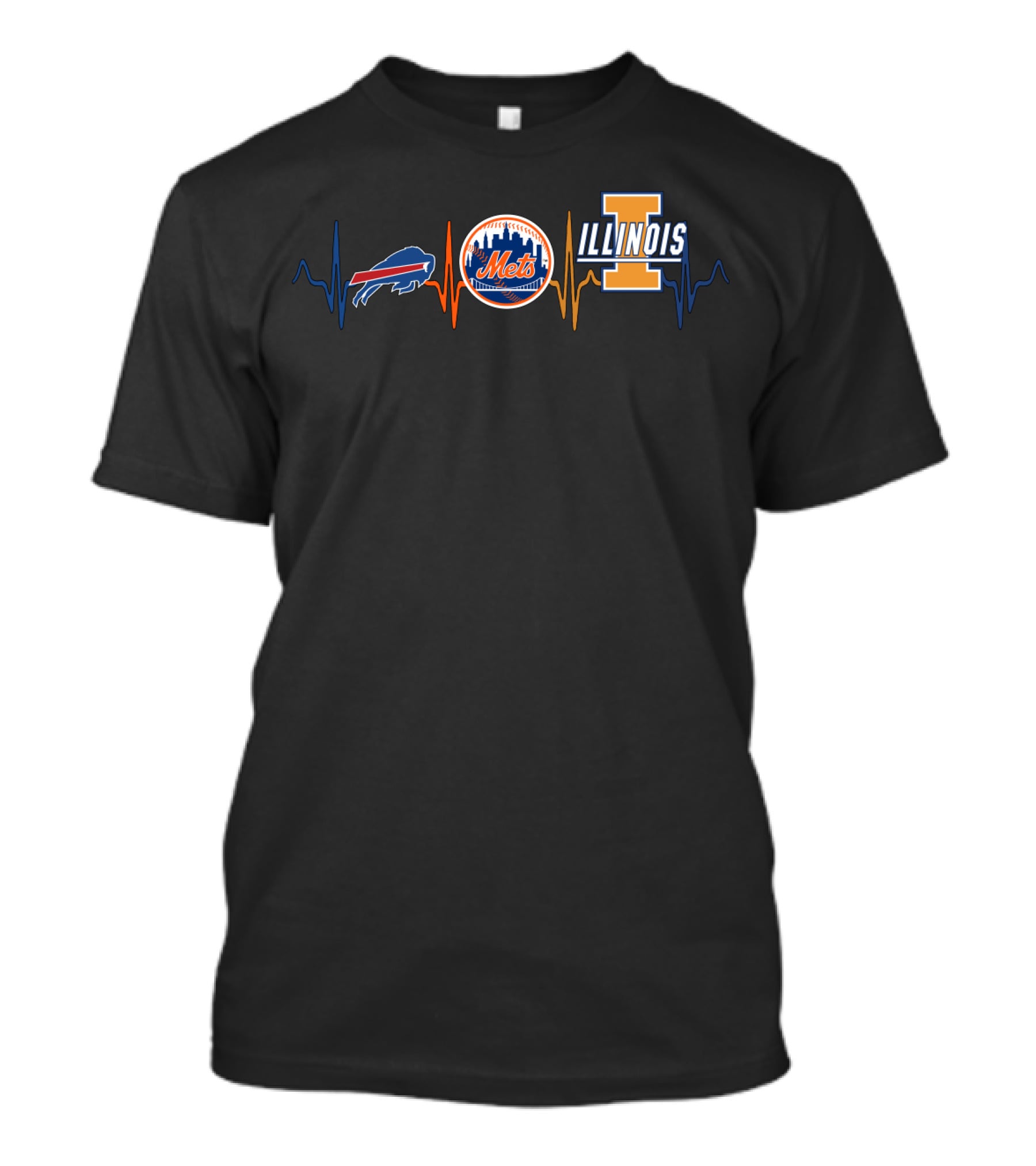 Buffalo Bills New York Mets Illinois Fighting Illini Heartbeat T-Shirt