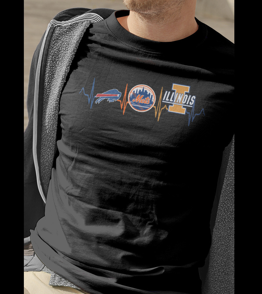 Buffalo Bills New York Mets Illinois Fighting Illini Heartbeat T-Shirt