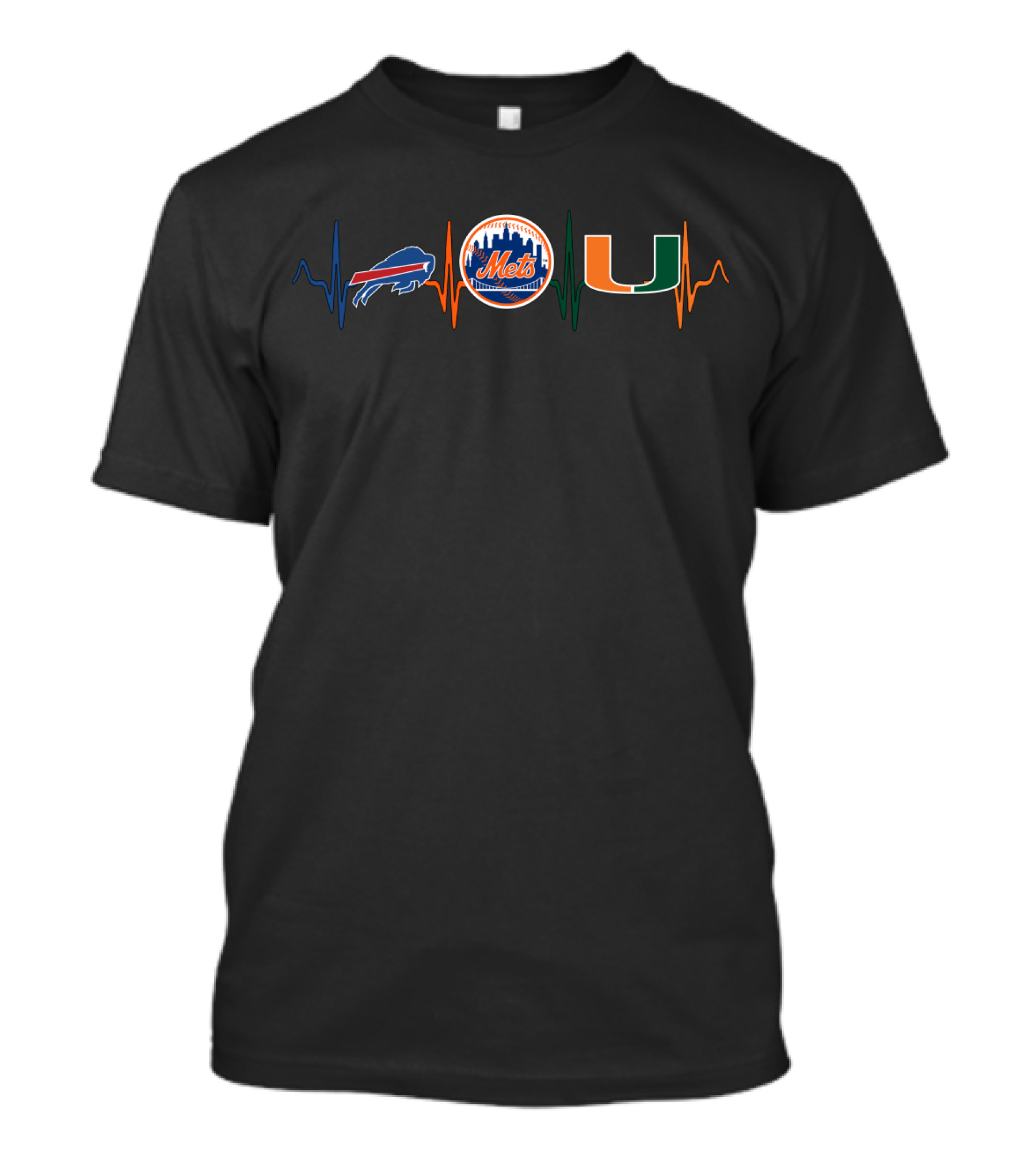 Love Buffalo Bills With New York Mets And Miami Hurricanes T-Shirt