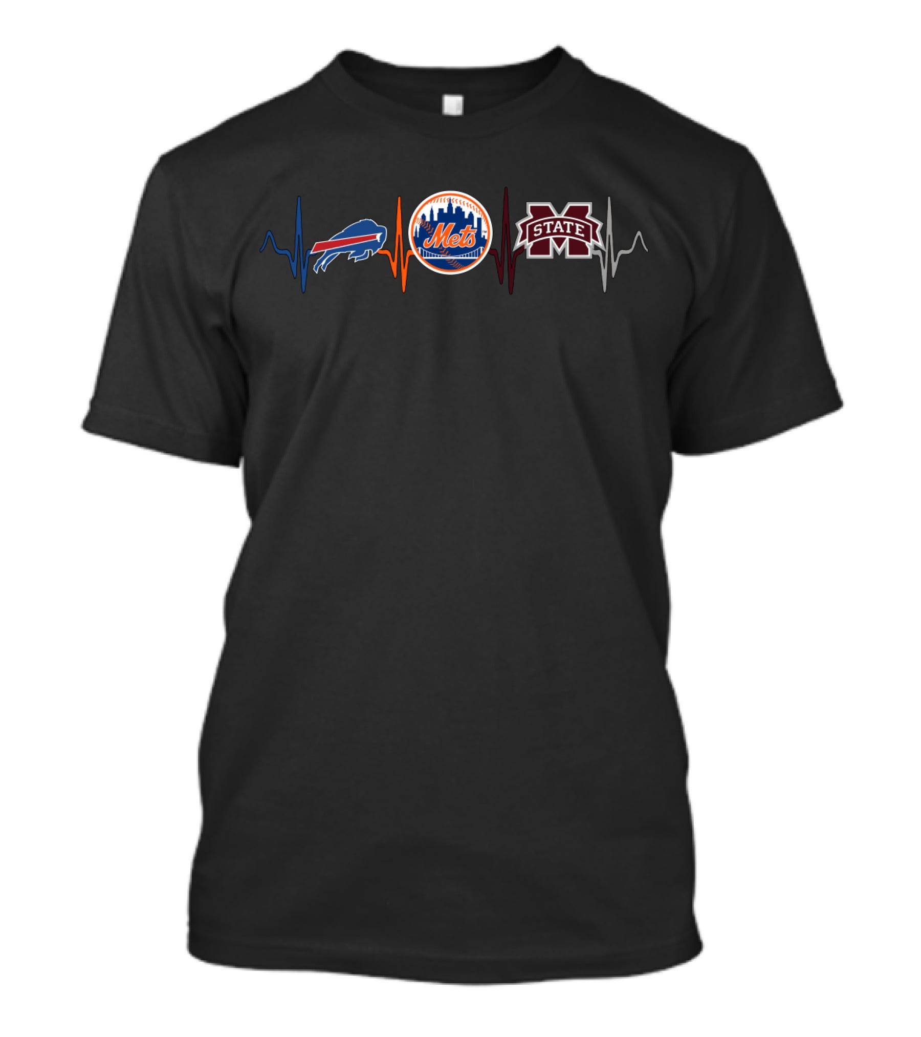 Buffalo Bills New York Mets Mississippi State Bulldogs Heartbeat T-Shirt