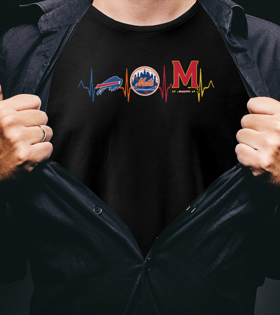 Buffalo Bills New York Mets Maryland Terrapins Heartbeat T-Shirt