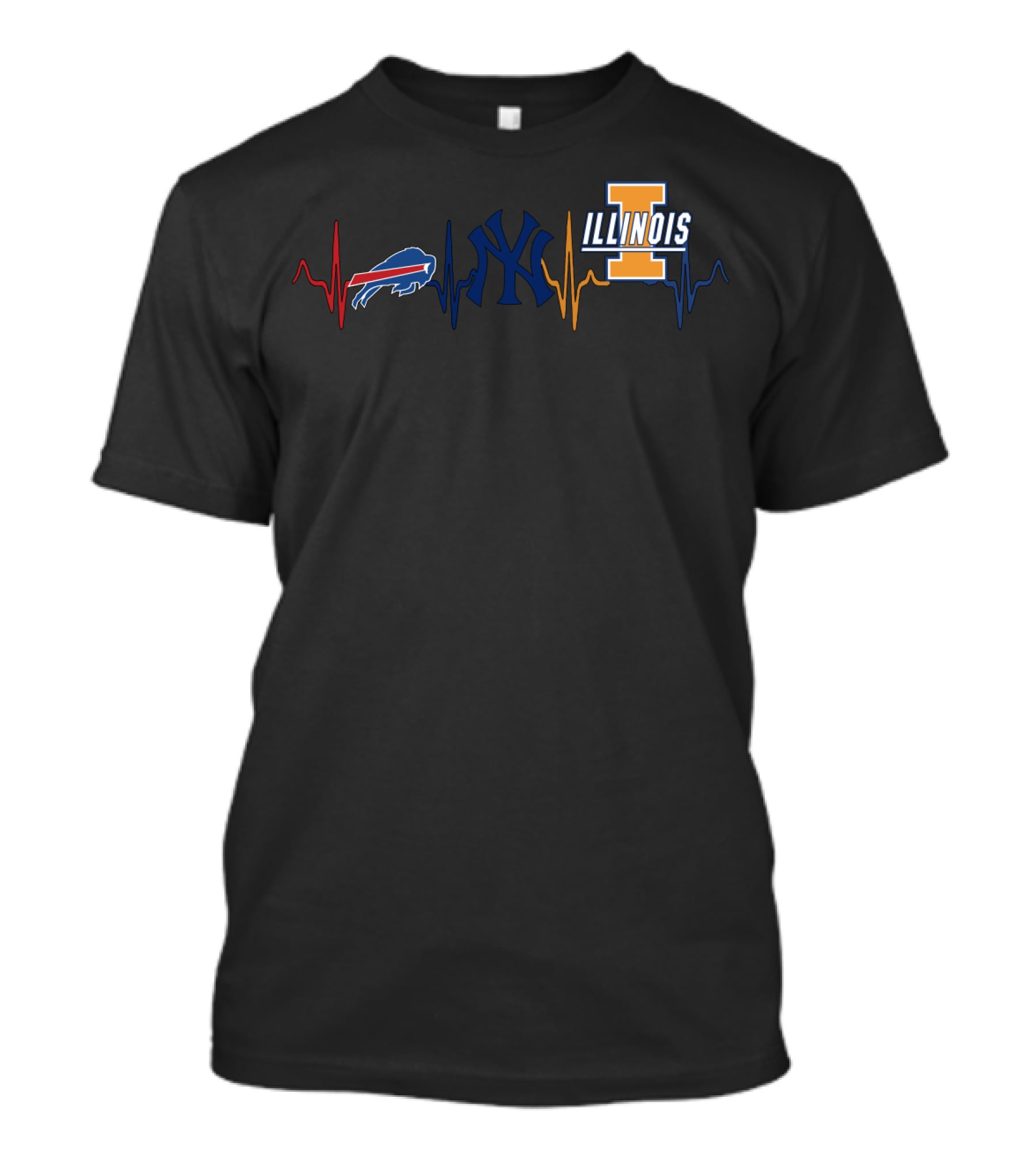 Buffalo Bills New York Yankees Illinois Fighting Illini Heartbeat T-Shirt