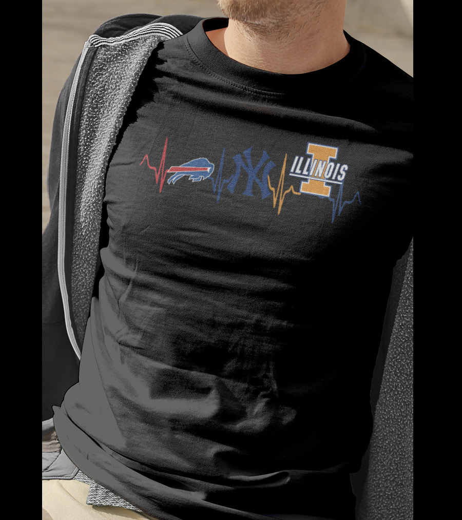 Buffalo Bills New York Yankees Illinois Fighting Illini Heartbeat T-Shirt