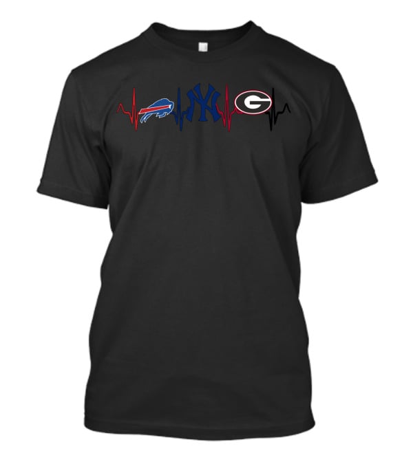 Buffalo Bills New York Yankees Georgia Bulldogs Heartbeat T-Shirt