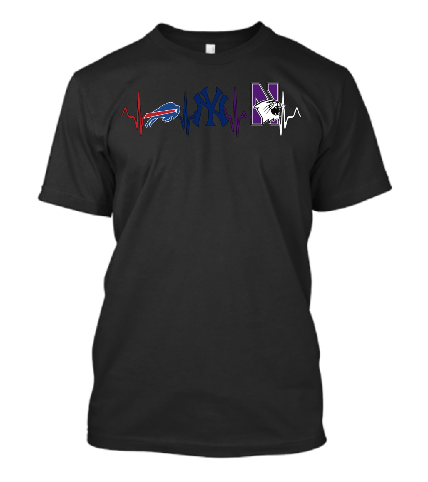 Buffalo Bills New York Yankees Northwestern Wildcats Heartbeat T-Shirt