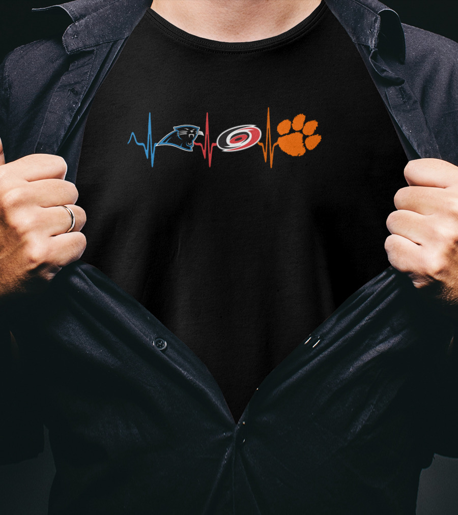 Heartbeats Of Panthers Hurricanes Clemson Tigers With Ct T-Shirt