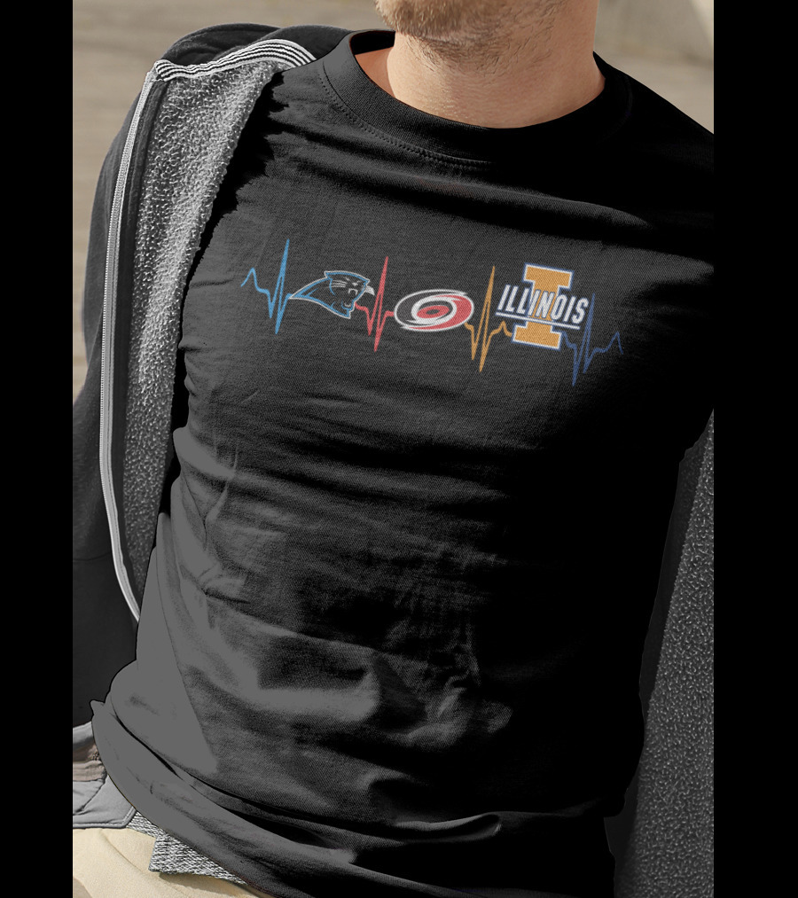 Carolina Panthers Hurricanes Illinois Fighting Illini Heartbeat T-Shirt