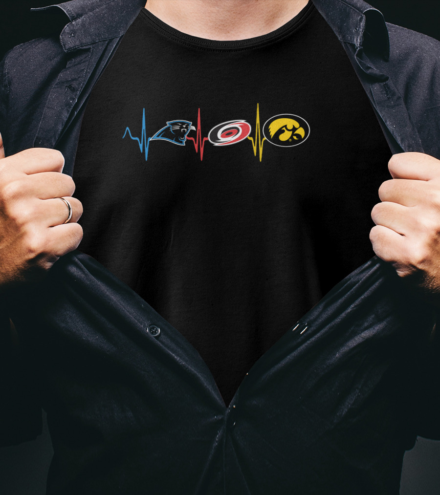 Carolina Panthers Carolina Hurricanes Iowa Hawkeyes Heartbeat T-Shirt