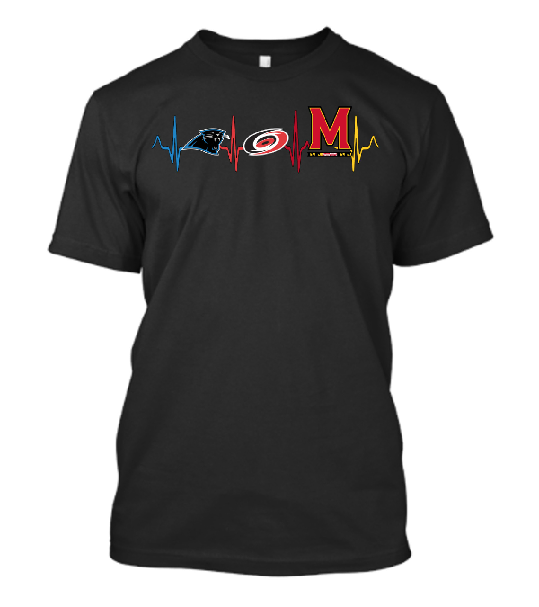 Carolina Panthers And Hurricanes Maryland Terrapins Heartbeat T-Shirt