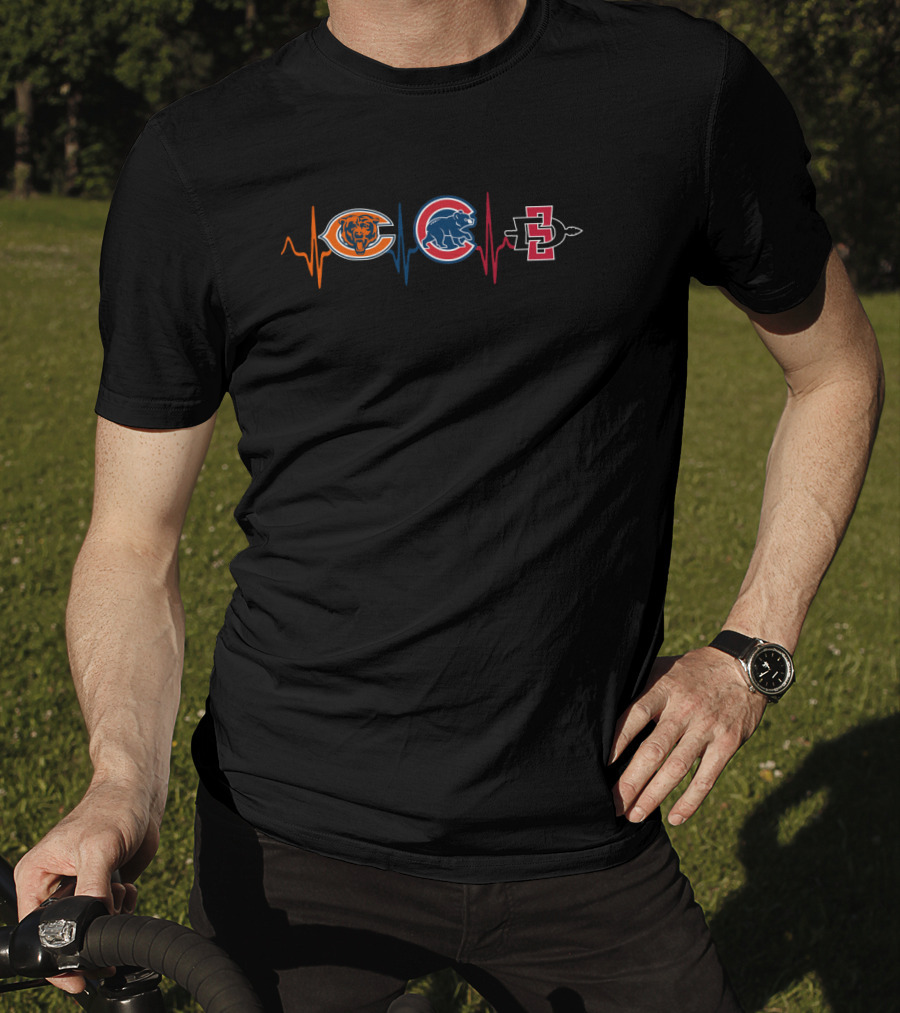 Chicago Bears Chicago Cubs San Diego State Aztecs Heartbeat T-Shirt