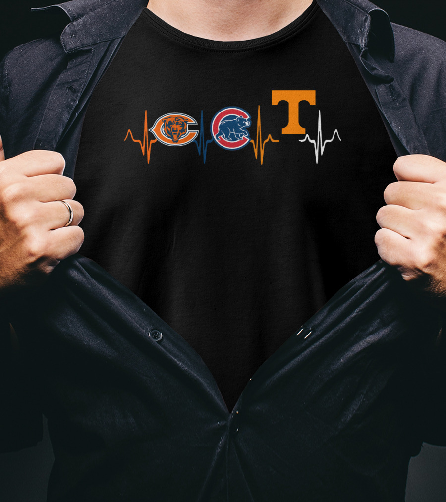 Chicago Bears Cubs Tennessee Volunteers Heartbeat T-Shirt