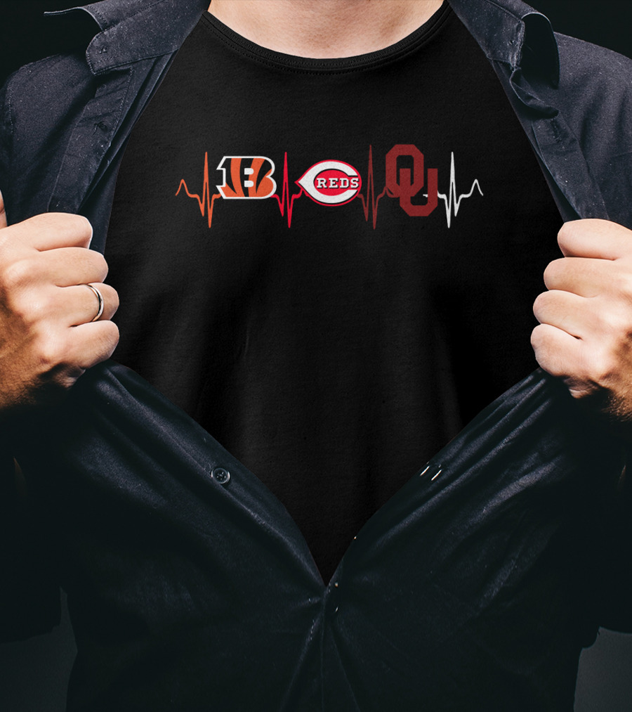Bengals Reds Oklahoma Heartbeat Logo Elements T-Shirt