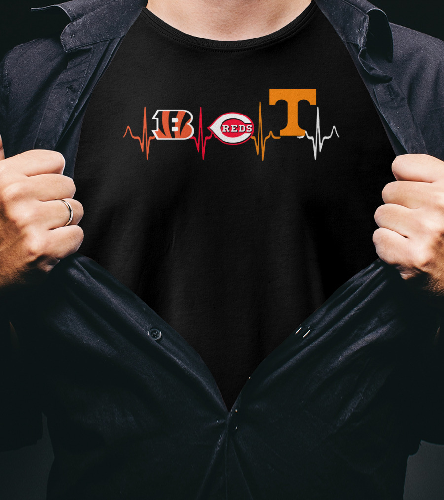 Bengals Reds Tennessee Heartbeat Icons T-Shirt