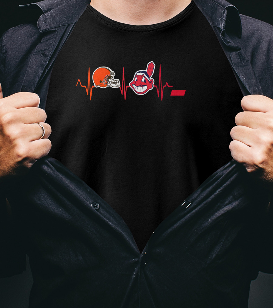 Cleveland Browns Cleveland Indians Cincinnati Bearcats Heartbeat T-Shirt