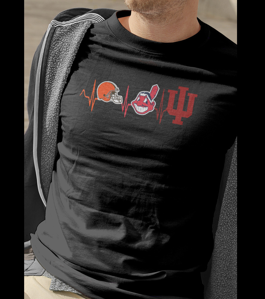 Cleveland Browns Indians Logo Heartbeat Indiana Hoosiers Ih T-Shirt