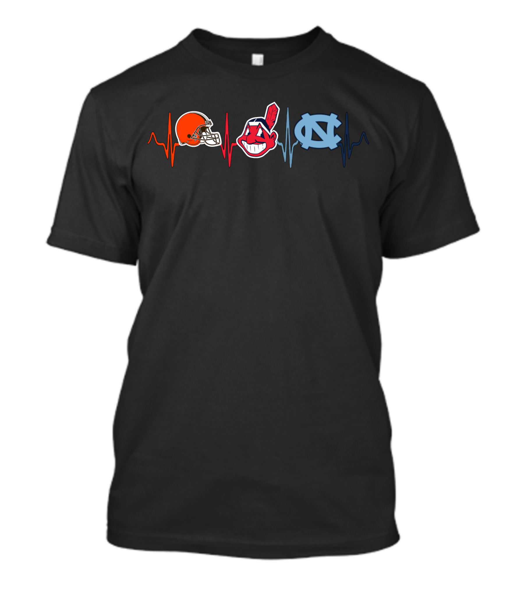 Cleveland Browns Cleveland Indians North Carolina Tar Heels Heartbeat Love Browns With Indians With Ncth T-Shirt