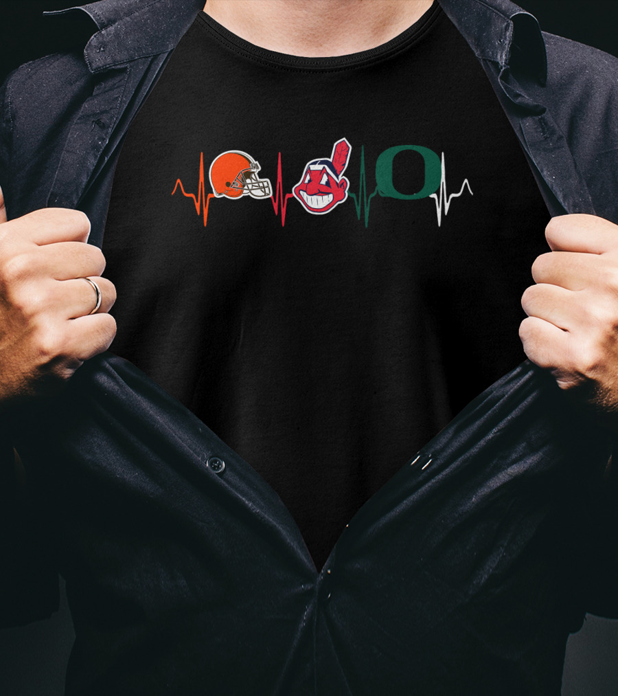 Cleveland Browns Indians Oregon Ducks Heartbeat T-Shirt