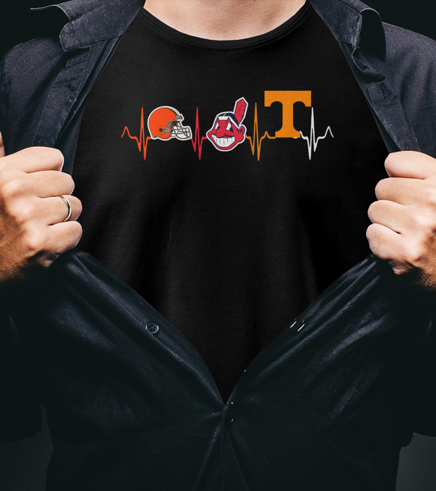 Cleveland Browns Cleveland Indians Logo Tennessee Volunteers Heartbeat T-Shirt
