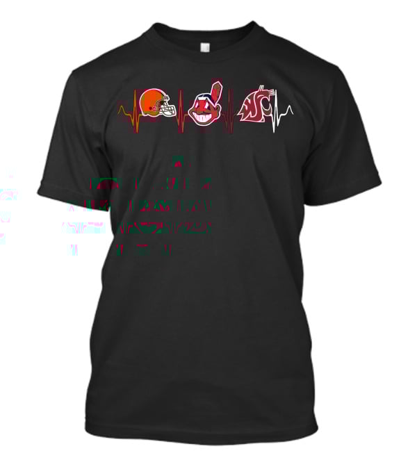 Love Browns Indians Washington State Cougars Sports Heartbeat T-Shirt
