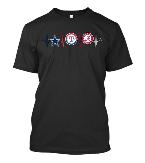 Dallas Cowboys Texas Rangers Alabama Crimson Tide Heartbeat Act T-Shirt