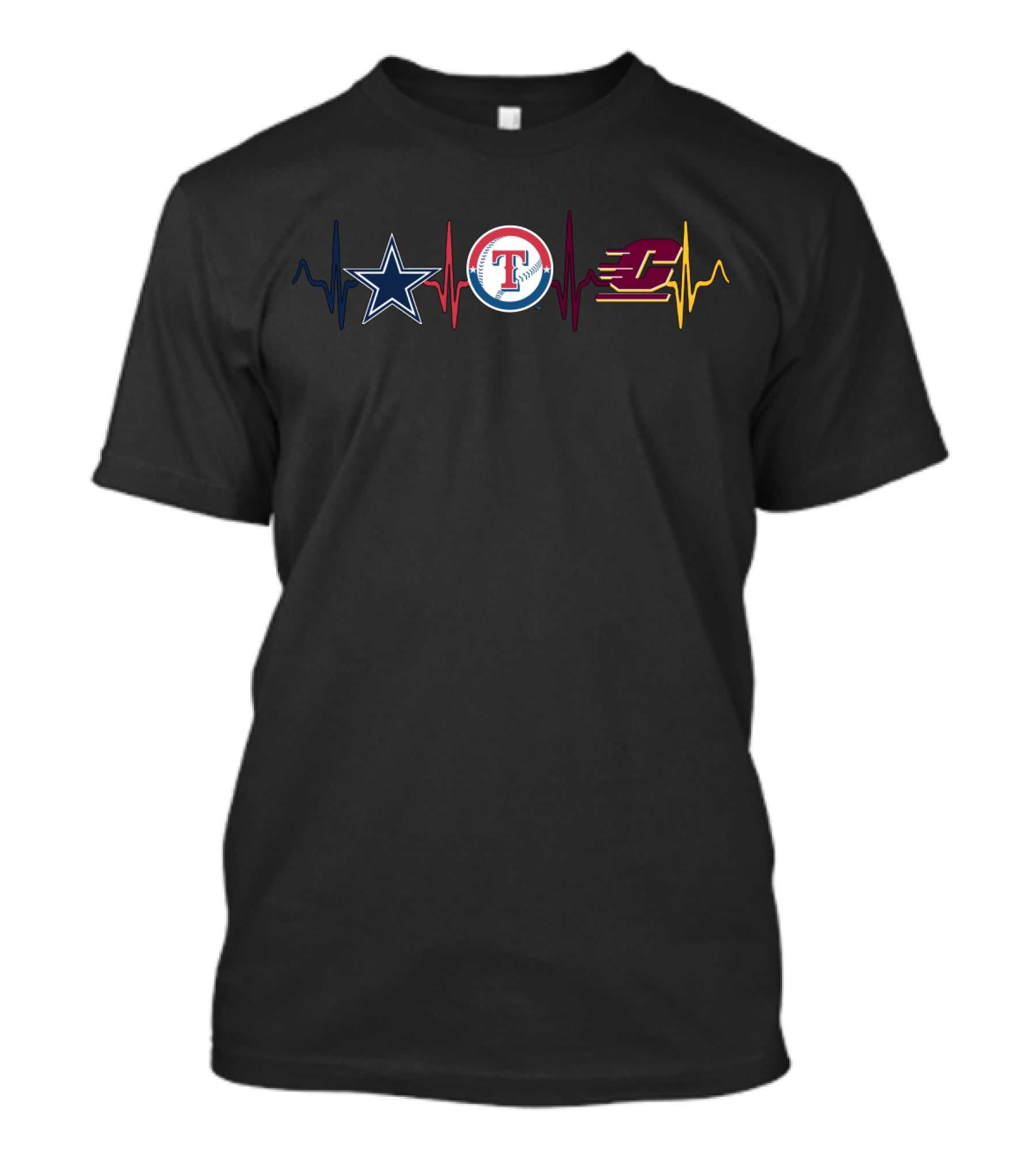 Dallas Cowboys Texas Rangers Central Michigan Chippewas Heartbeat T-Shirt